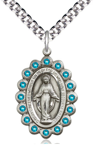 Pewter Miraculous Medal with Zircon Swarovski stones Catholic Jewelry