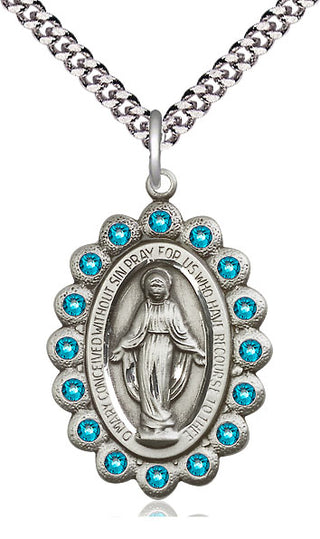 Pewter Miraculous Medal with Zircon Swarovski stones Catholic Jewelry