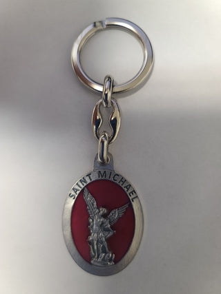 6-pack - Saint Michael Oval Red Enamel Key Chain