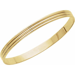 14K Yellow 6 mm Grooved Bangle 7 1/2" Bracelet  