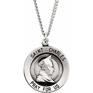 Sterling Silver 18.25 mm Saint Charles Medal 18" Necklace