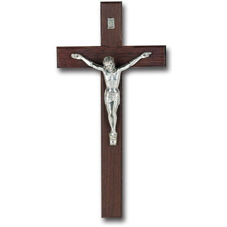 12" Italian Walnut Cross Antique Silver Pltd Corp