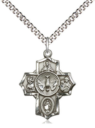 Sterling Silver 5-Way Medal Religious Jewelry