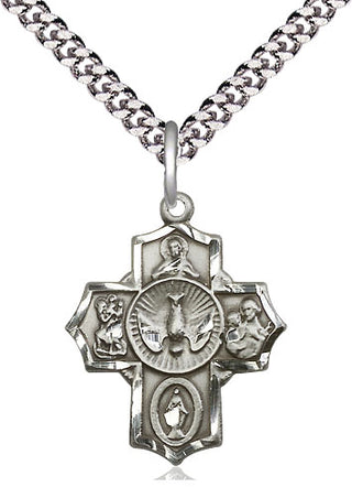 Sterling Silver 5-Way Medal Religious Jewelry