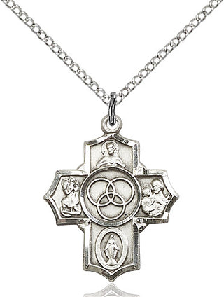Sterling Silver New Family 5-Way Medal Religious Jewelry