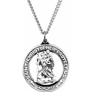 Sterling Silver 29 mm Saint Christopher Medal 24" Necklace 
