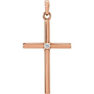 14K Rose .02 CT Natural Diamond Cross Pendant