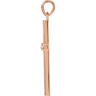 14K Rose Natural White Sapphire Cross Pendant