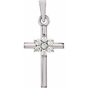 14K White .06 CTW Natural Diamond Cross Pendant
