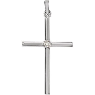 14K White .03 CT Natural Diamond Cross Pendant