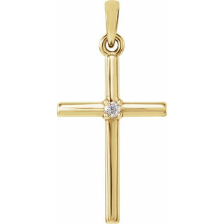 14K Yellow .015 CT Natural Diamond Cross Pendant