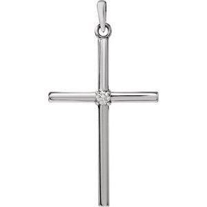 14K White .03 CT Natural Diamond Cross Pendant
