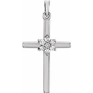 14K White 1/10 CTW Natural Diamond Cross Pendant