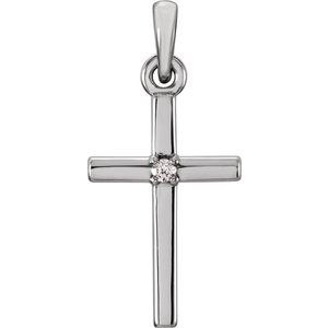 14K White .01 CT Natural Diamond Cross Pendant