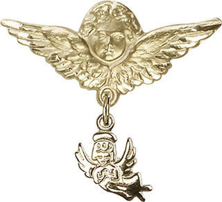 14kt Gold Large Angel w/Wings Guardian Angel Baby Badge