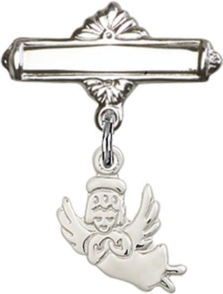 Sterling Silver Polished Badge Pin Guardian Angel Baby Badge