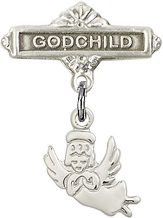Sterling Silver Godchild Guardian Angel Baby Badge