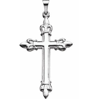Platinum 35x23 mm Fleur-de-Lis Cross Pendant