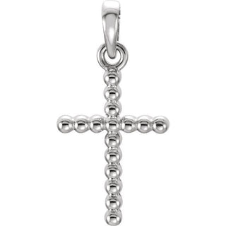 14K White Beaded Cross Pendant