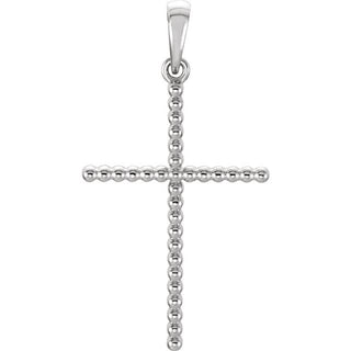 14K White Beaded Cross Pendant