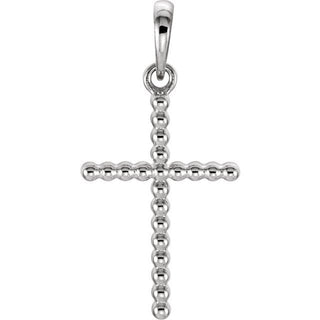 14K White Beaded Cross Pendant