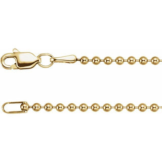 16 Inch Bead Chain With Lobster Clasp 14K Yellow Gold