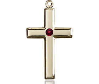 14kt Gold Filled Cross Pendant with a 3mm Garnet Swarovski stone on an 18-inch Gold Filled Light Curb Chain