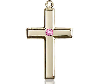 14kt Gold Filled Cross Pendant with a 3mm Rose Swarovski stone on an 18-inch Gold Filled Light Curb Chain