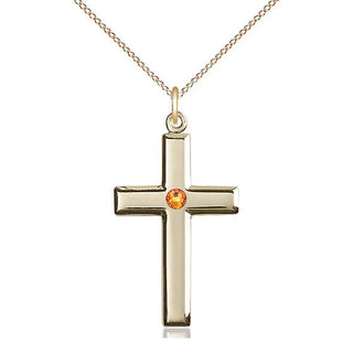 14kt Gold Filled Cross Pendant with 3mm Topaz Swarovski Necklace
