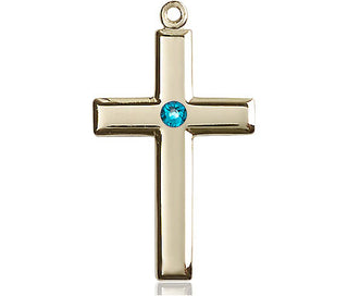 14kt Gold Filled Cross Pendant with a 3mm Zircon Swarovski stone on an 18-inch Gold Filled Light Curb Chain