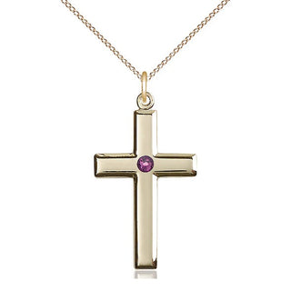 14kt Gold Filled Cross Pendant with 3mm Amethyst Swarovski Necklace