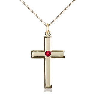 14kt Gold Filled Cross Pendant with 3mm Ruby Swarovski Necklace