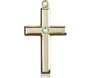 14kt Gold Filled Cross Pendant with a 3mm Peridot Swarovski stone on an 18-inch Gold Filled Light Curb Chain