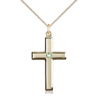 14kt Gold Filled Cross Pendant with 3mm Peridot Swarovski Necklace