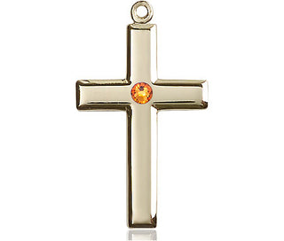 14kt Gold Cross Medal with a 3mm Topaz Swarovski stone