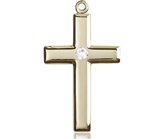 14kt Gold Cross Medal with a 3mm Crystal Swarovski stone