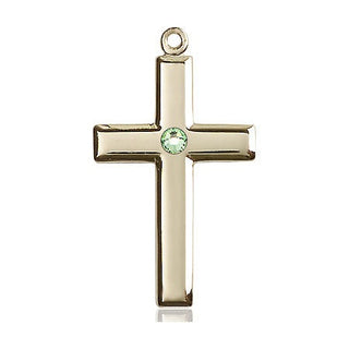 14kt Gold Cross Medal with a 3mm Peridot Swarovski stone