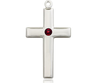 Sterling Silver Cross Pendant with a 3mm Garnet Swarovski stone on an 18-inch Sterling Silver Light Curb Chain