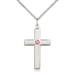 Sterling Silver Cross Pendant with 3mm Rose Swarovski stone Necklace