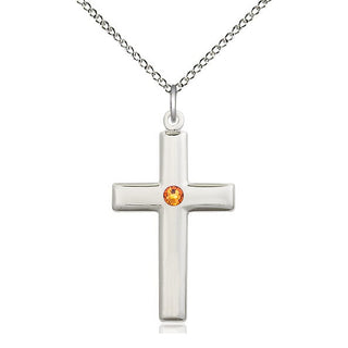 Sterling Silver Cross Pendant with 3mm Topaz Swarovski stone Necklace