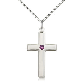Sterling Silver Cross Pendant with 3mm Amethyst Swarovski stone Necklace