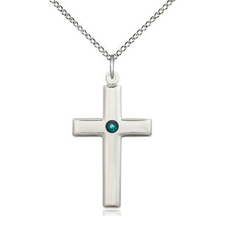 Sterling Silver Cross Pendant with 3mm Emerald Swarovski stone Necklace
