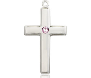 Sterling Silver Cross Pendant with a 3mm Light Amethyst Swarovski stone on an 18-inch Sterling Silver Light Curb Chain