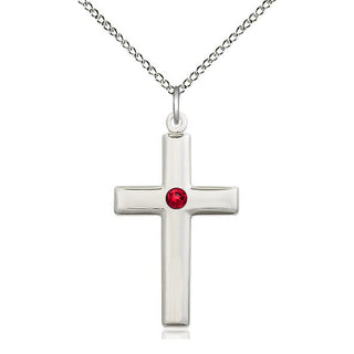 Sterling Silver Cross Pendant with 3mm Ruby Swarovski stone Necklace