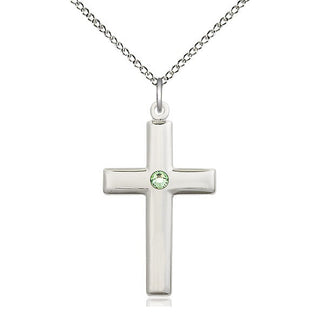 Sterling Silver Cross Pendant with 3mm Peridot Swarovski stone Necklace