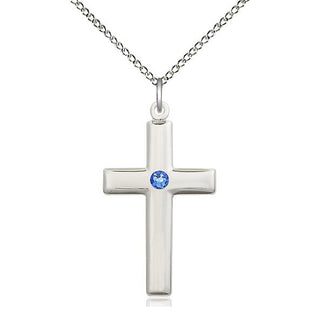Sterling Silver Cross Pendant with 3mm Sapphire Swarovski stone Necklace