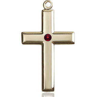 14kt Gold Filled Cross Pendant with a 3mm Garnet Swarovski stone on an 24-inch Gold Plate Heavy Curb Chain