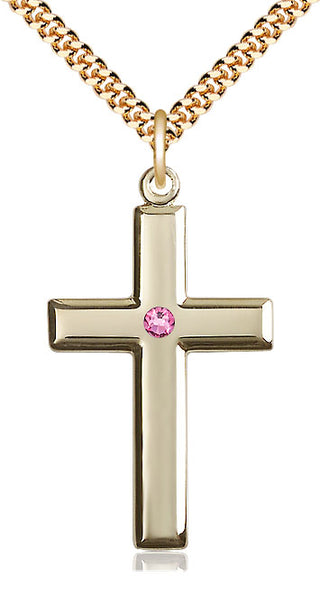 14kt Gold Filled Cross Pendant with 3mm Rose Swarovski Necklace