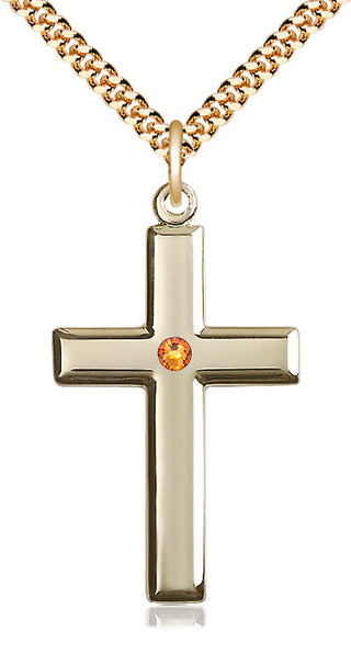 14kt Gold Filled Cross Pendant with 3mm Topaz Swarovski Necklace