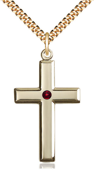 14kt Gold Filled Cross Pendant with 3mm Garnet Swarovski Necklace